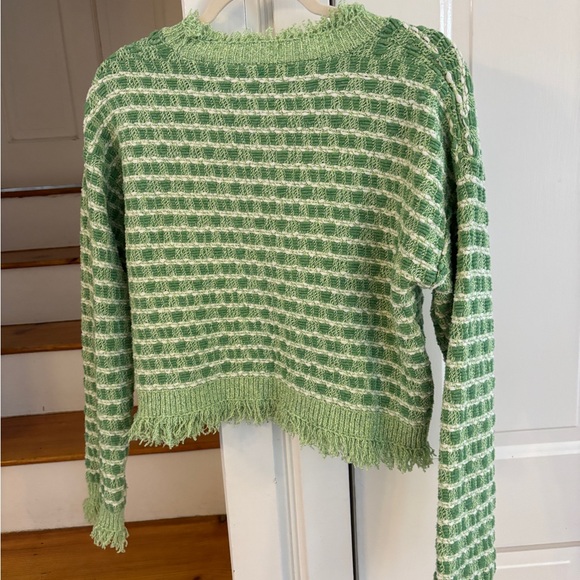 Zara Frayed Knit Green Tweed Sweater boxy, colorful M - Picture 4 of 4